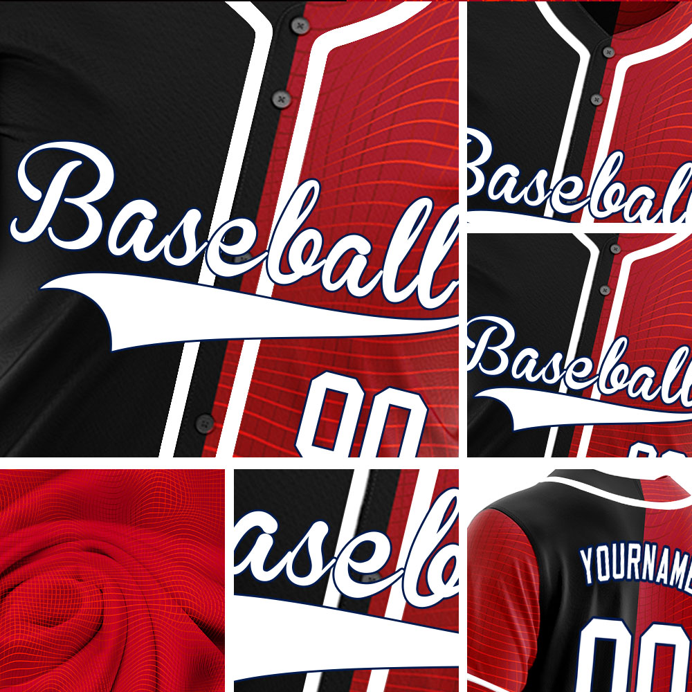 Custom Red Grid Half Baseball Jersey