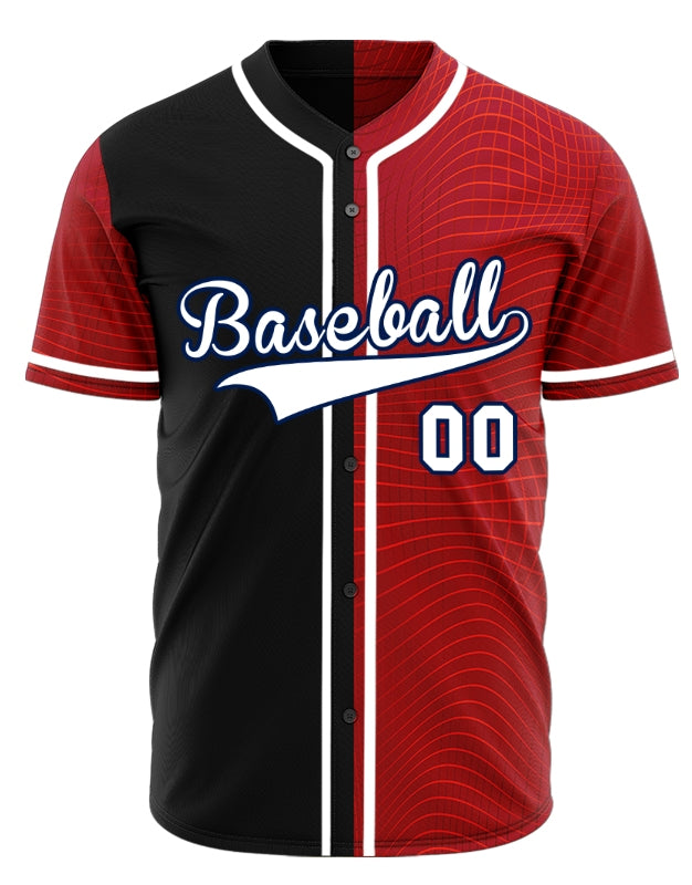Custom Red Grid Half Baseball Jersey