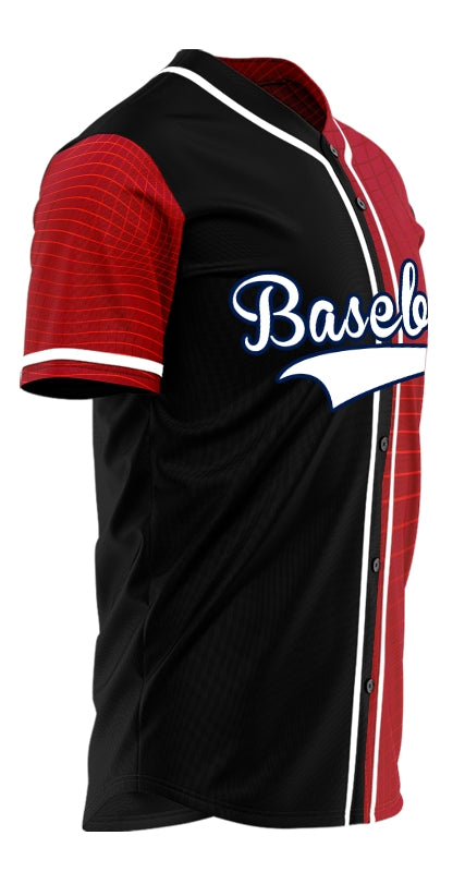 Custom Red Grid Half Baseball Jersey
