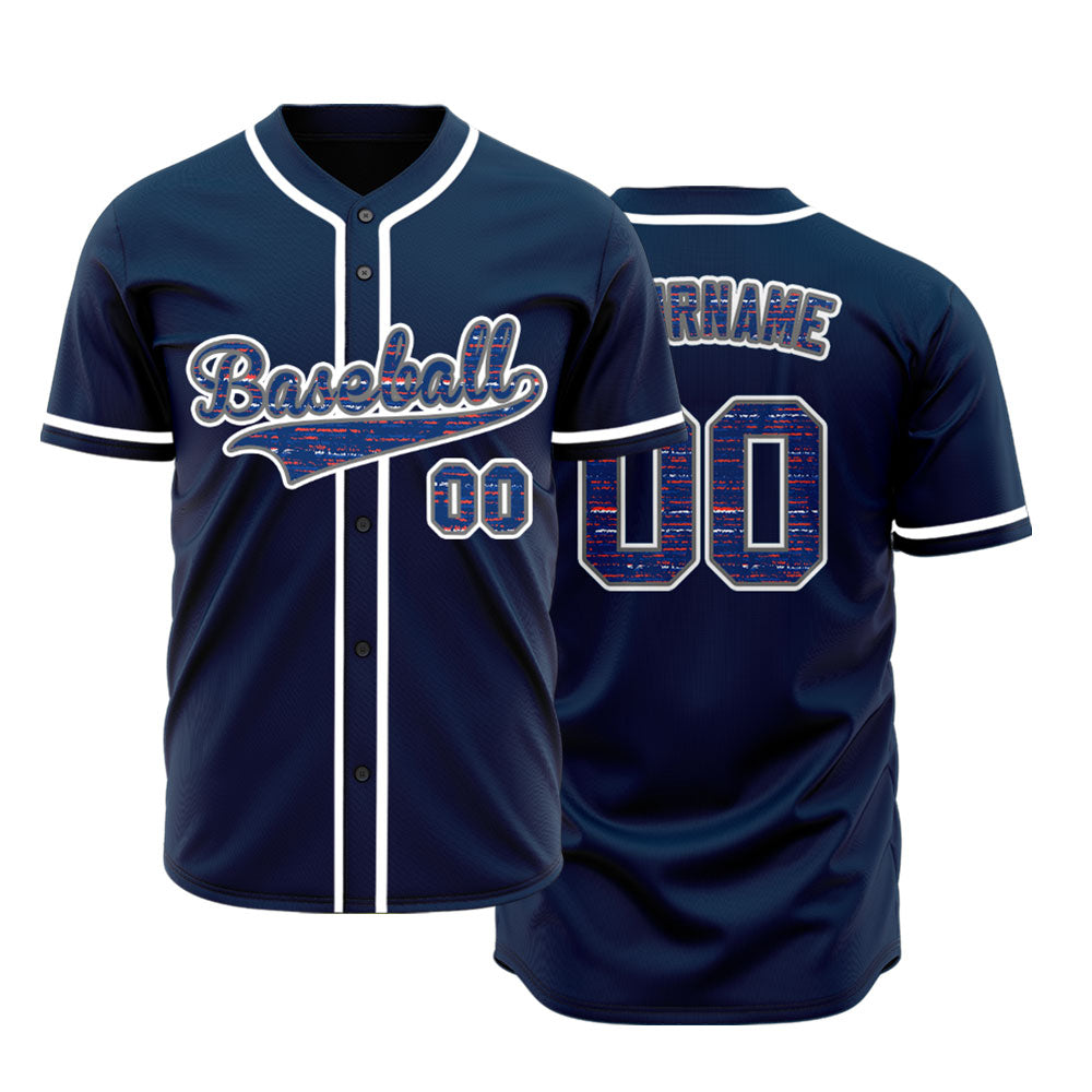 Custom Red Horizontal Lines Dark Blue Baseball Jersey