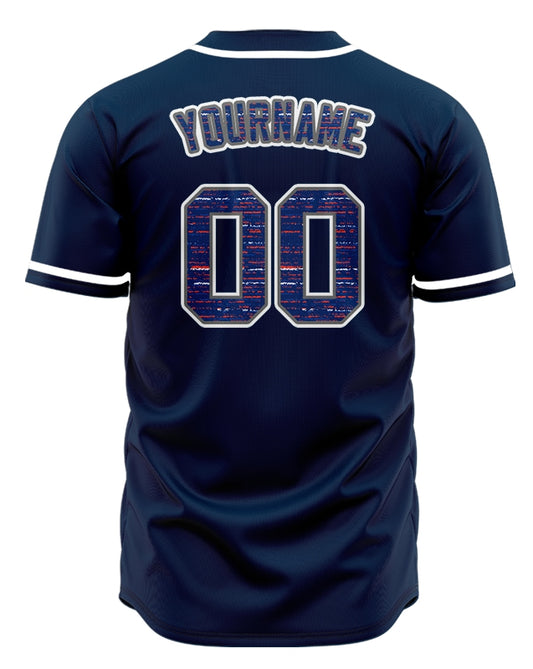 Custom Red Horizontal Lines Dark Blue Baseball Jersey