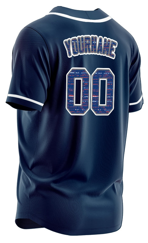 Custom Red Horizontal Lines Dark Blue Baseball Jersey