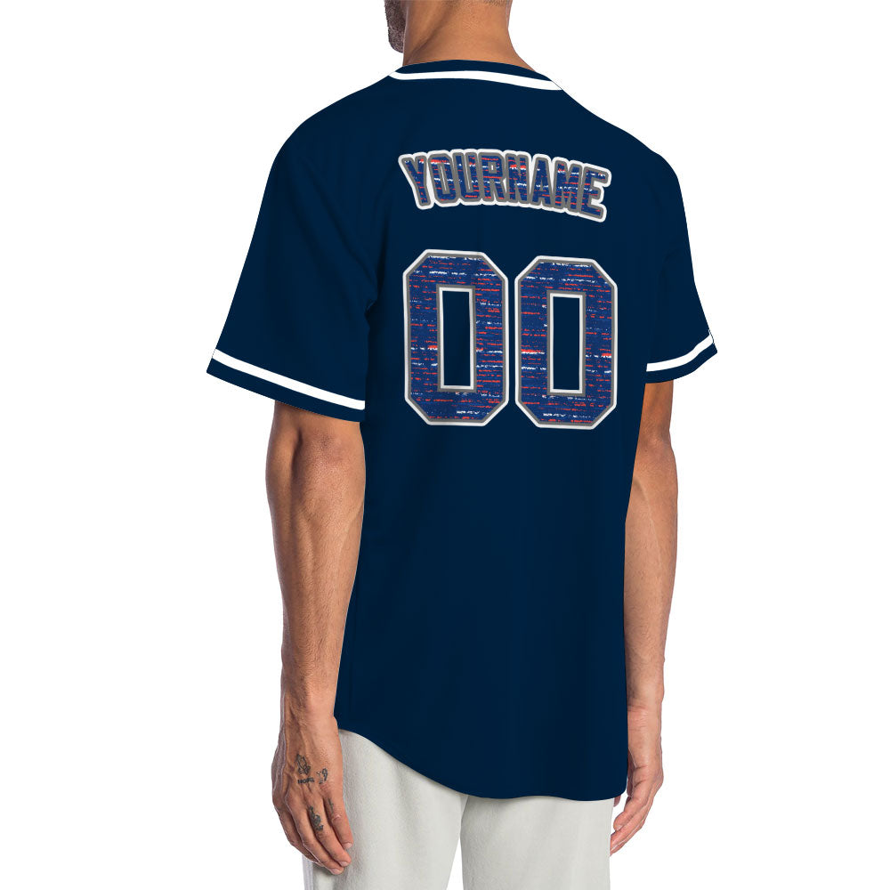 Custom Red Horizontal Lines Dark Blue Baseball Jersey