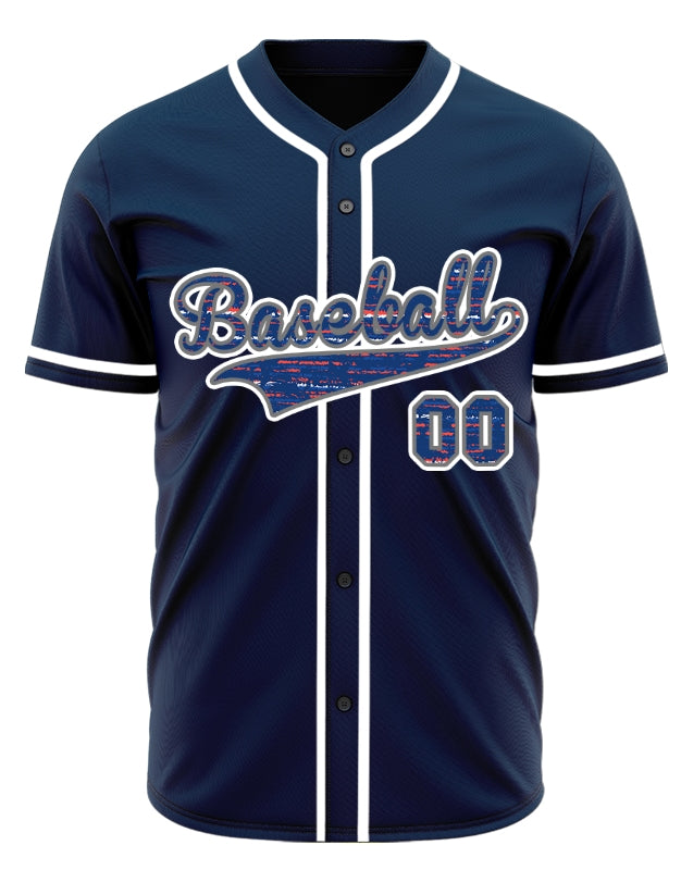 Custom Red Horizontal Lines Dark Blue Baseball Jersey