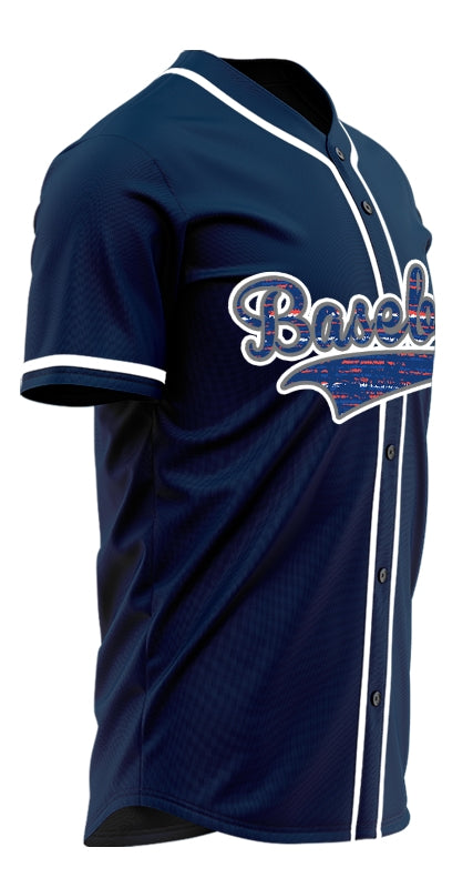 Custom Red Horizontal Lines Dark Blue Baseball Jersey