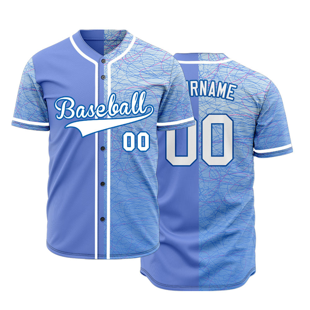 Custom Red Light Blue White Half Baseball Jersey
