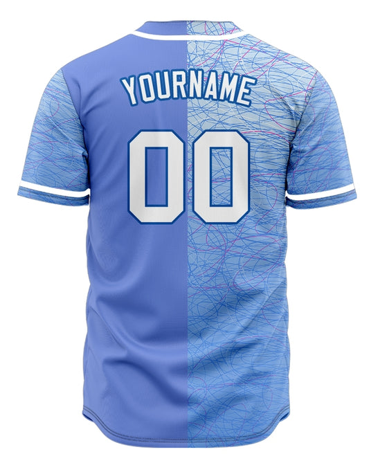 Custom Red Light Blue White Half Baseball Jersey