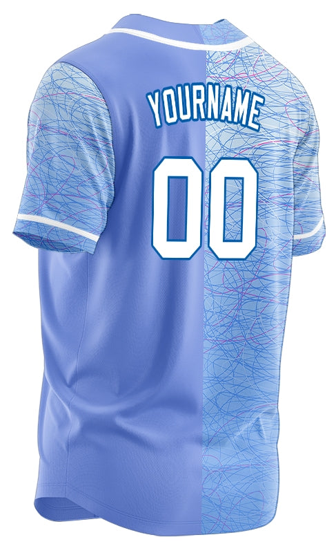 Custom Red Light Blue White Half Baseball Jersey
