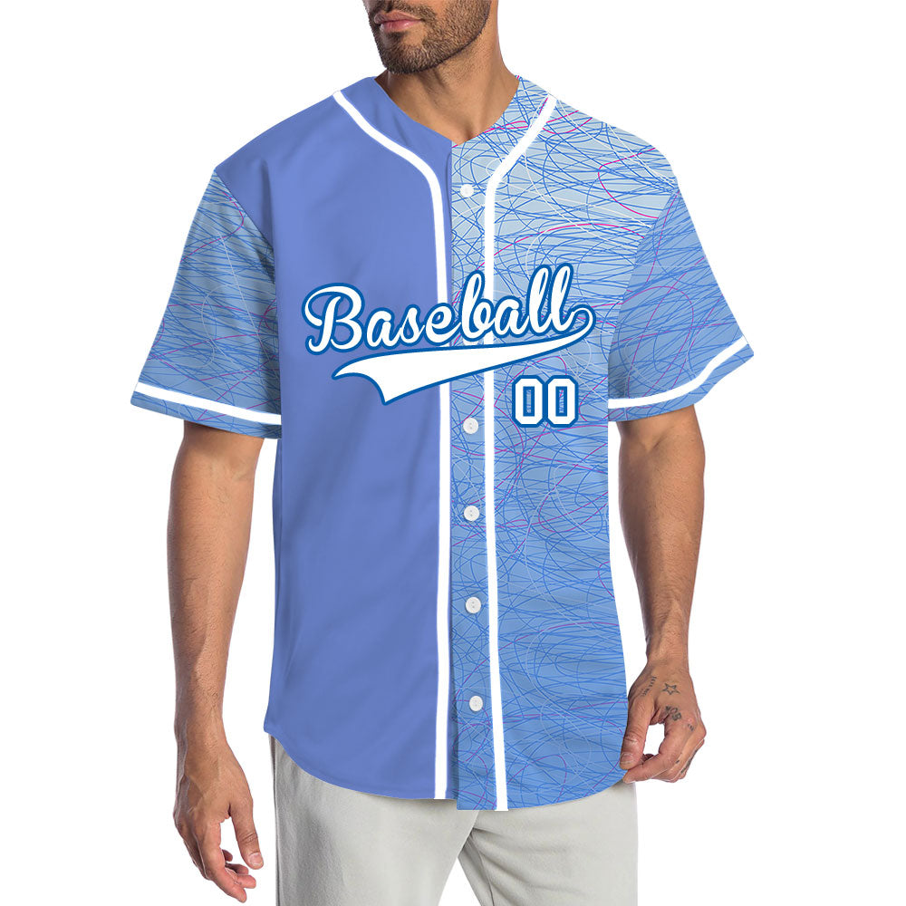 Custom Red Light Blue White Half Baseball Jersey