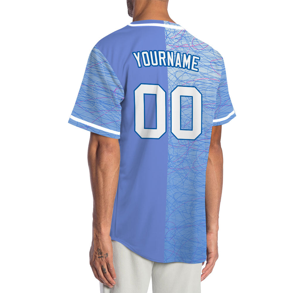 Custom Red Light Blue White Half Baseball Jersey