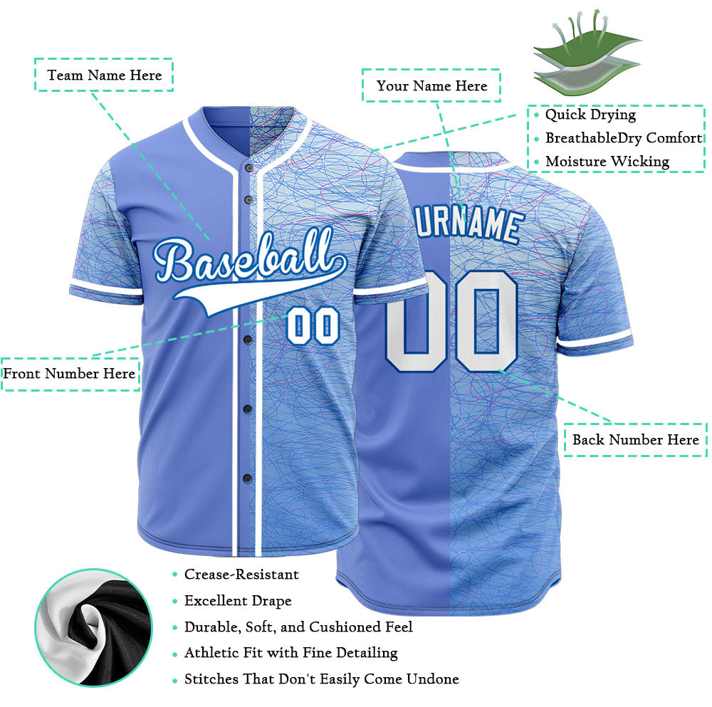 Custom Red Light Blue White Half Baseball Jersey