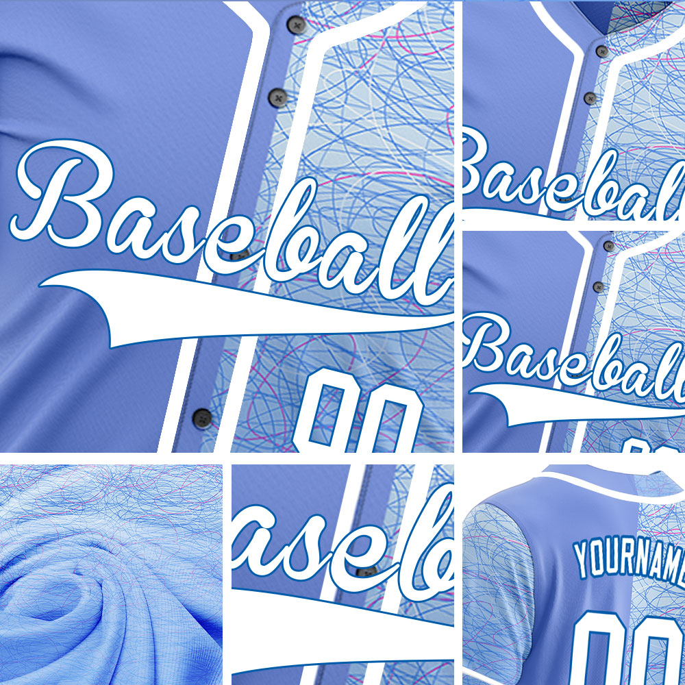 Custom Red Light Blue White Half Baseball Jersey