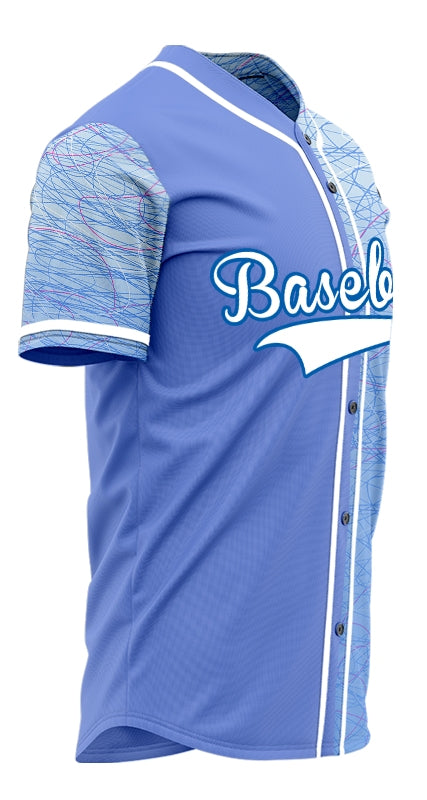 Custom Red Light Blue White Half Baseball Jersey