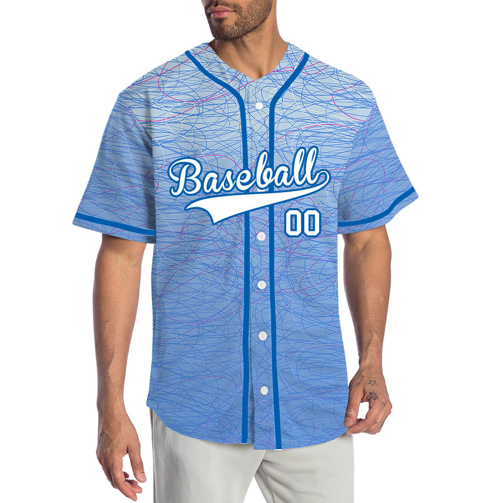 Custom Red Light Blue White Lines Baseball Jersey