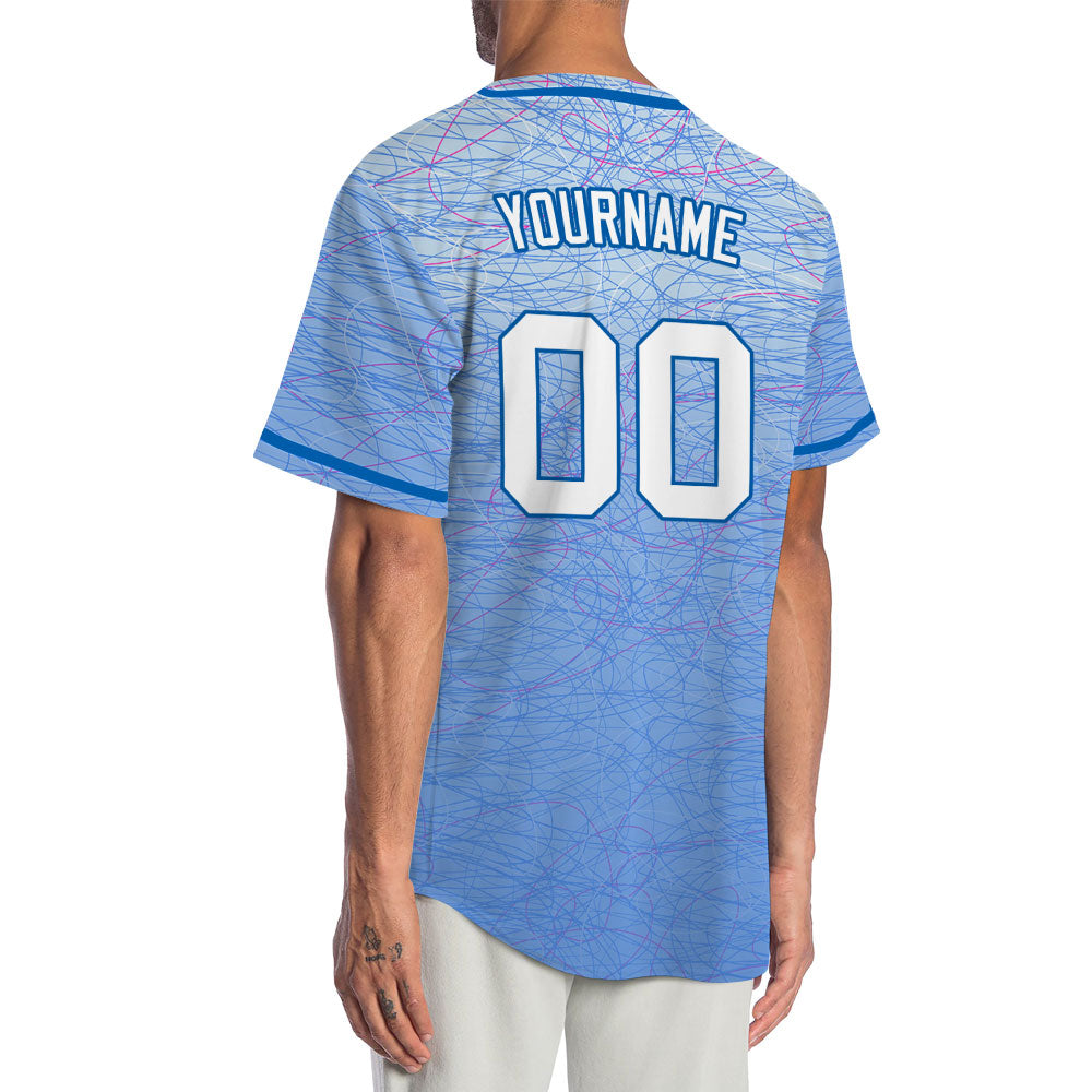 Custom Red Light Blue White Lines Baseball Jersey