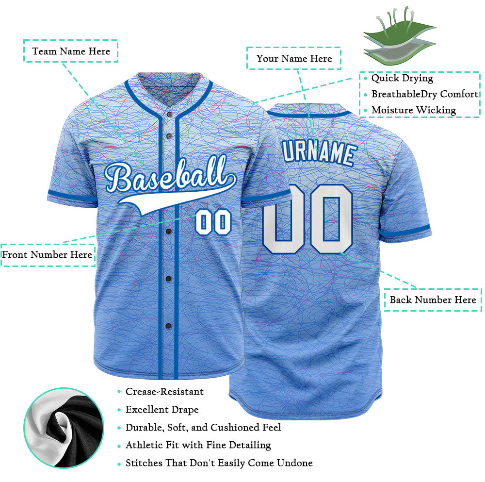 Custom Red Light Blue White Lines Baseball Jersey