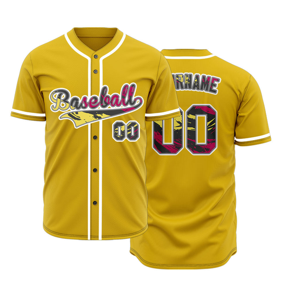 Custom Red Old Grain Yellow Baseball Jersey