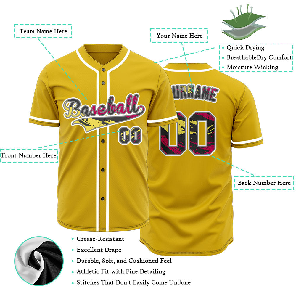Custom Red Old Grain Yellow Baseball Jersey