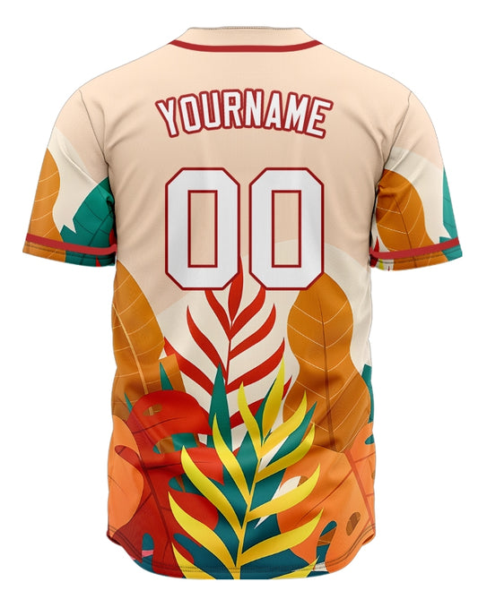 Custom Red Orange Tropical Baseball Jersey