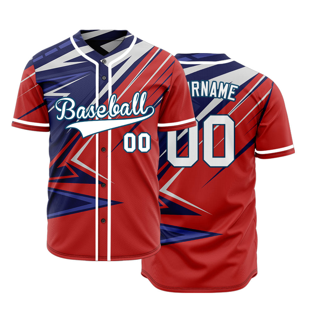 Custom Red Purple Grey Lines Baseball Jersey