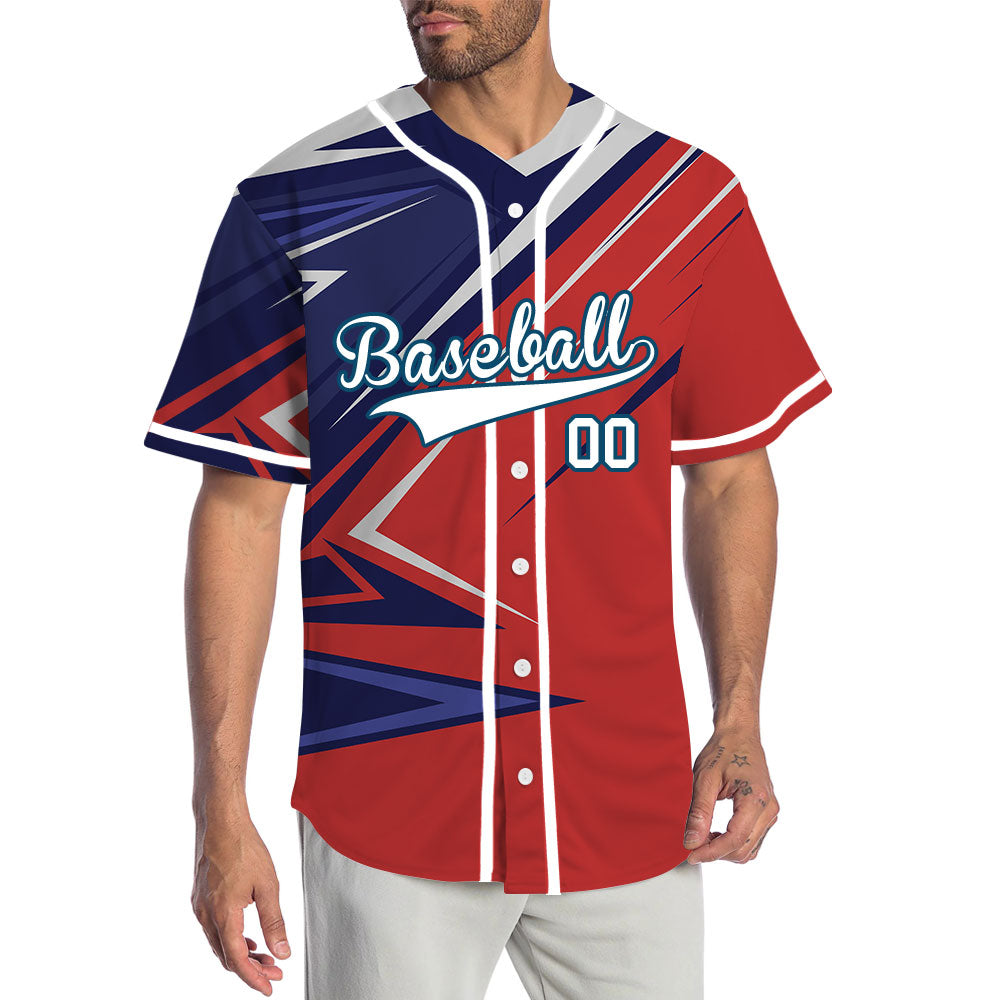 Custom Red Purple Grey Lines Baseball Jersey