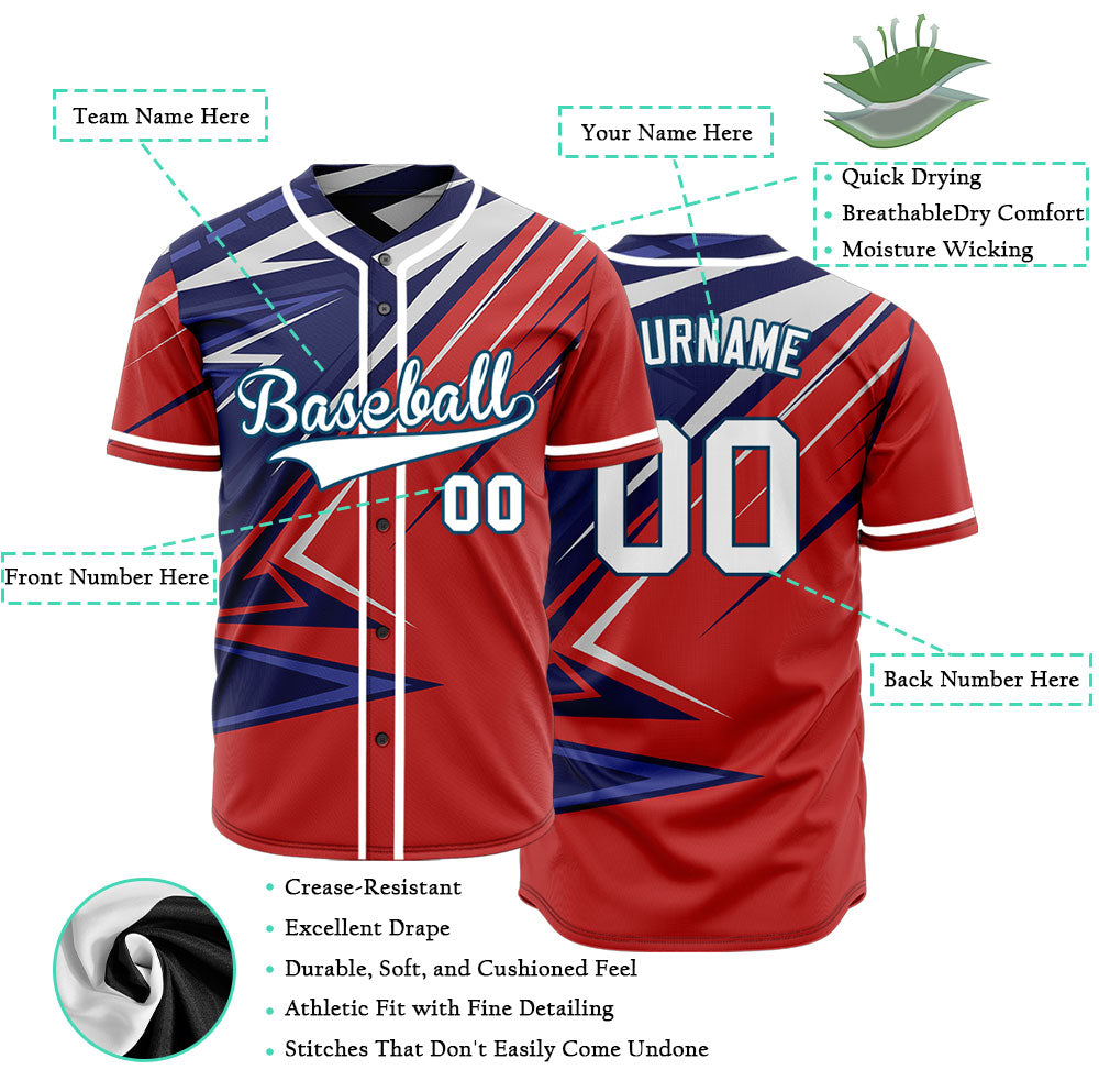 Custom Red Purple Grey Lines Baseball Jersey