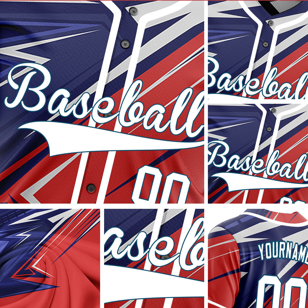 Custom Red Purple Grey Lines Baseball Jersey