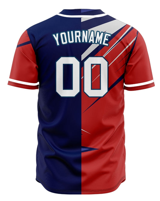 Custom Red Purple Grey Lines Half Baseball Jersey