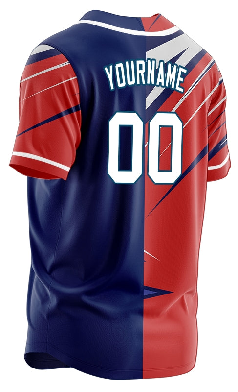 Custom Red Purple Grey Lines Half Baseball Jersey
