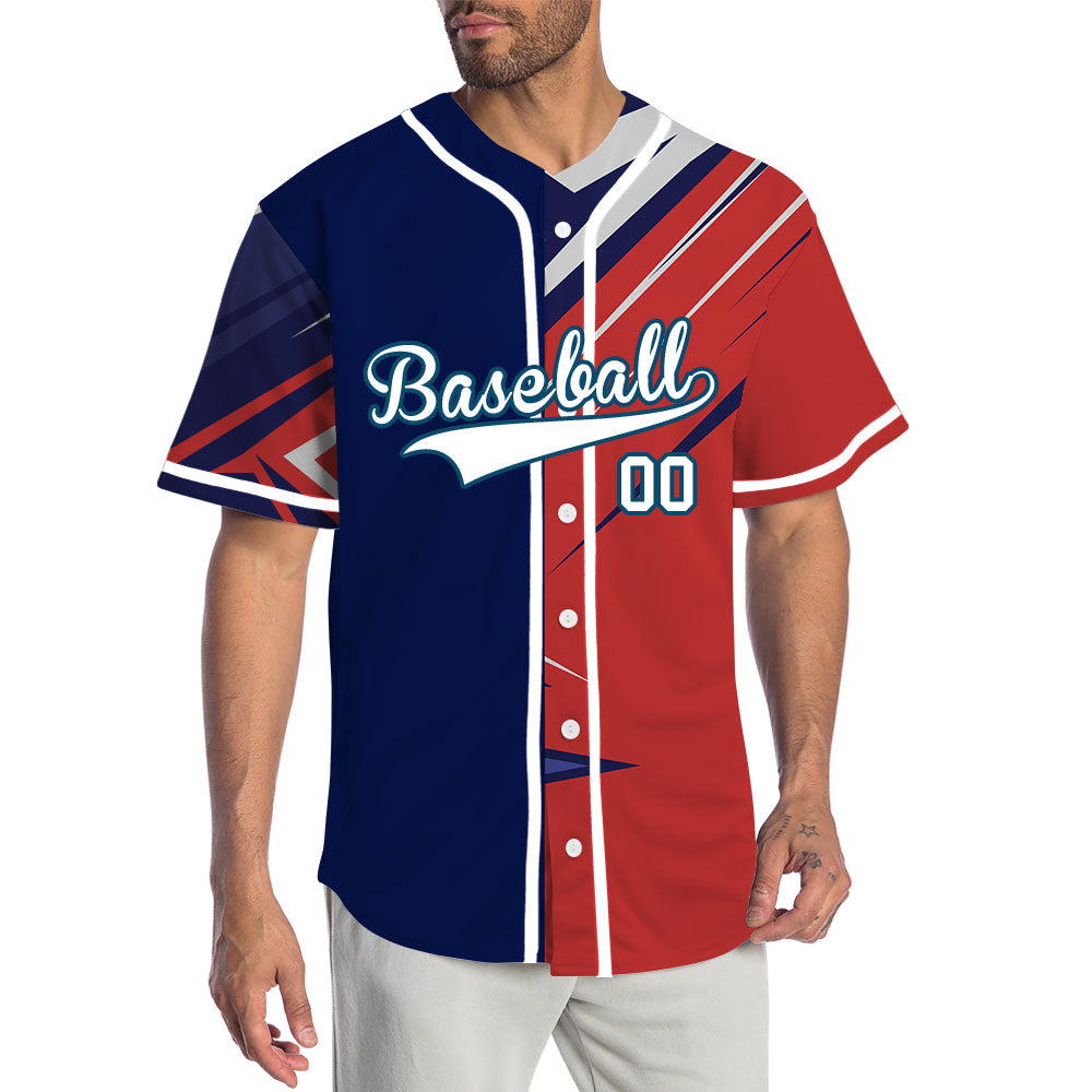 Custom Red Purple Grey Lines Half Baseball Jersey