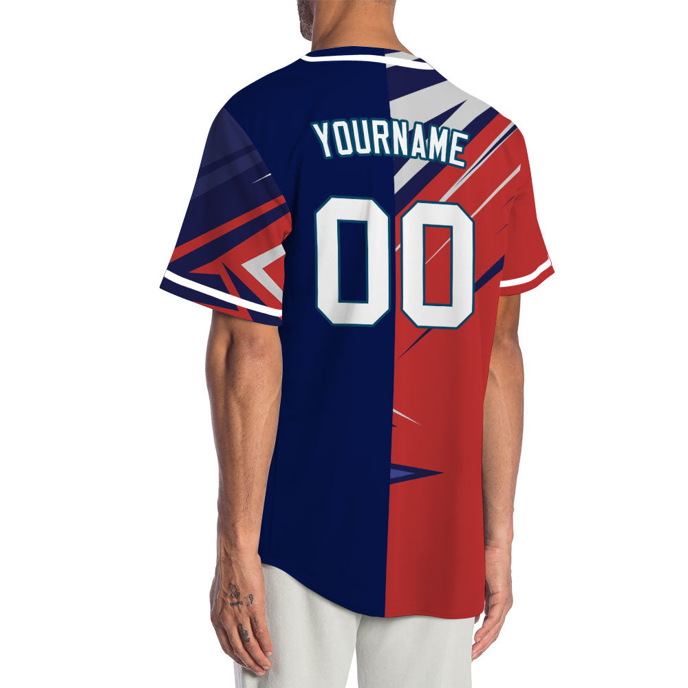 Custom Red Purple Grey Lines Half Baseball Jersey