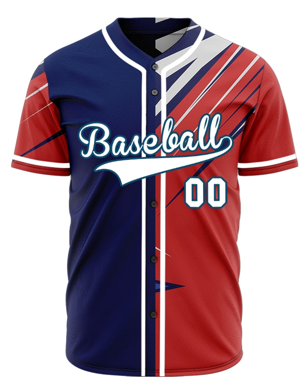 Custom Red Purple Grey Lines Half Baseball Jersey