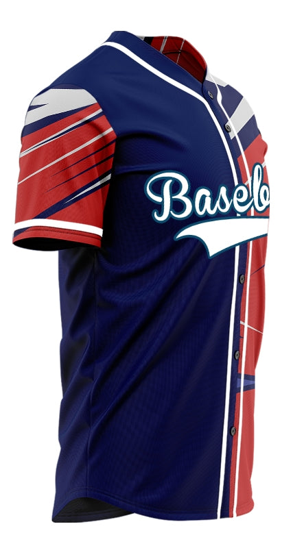 Custom Red Purple Grey Lines Half Baseball Jersey