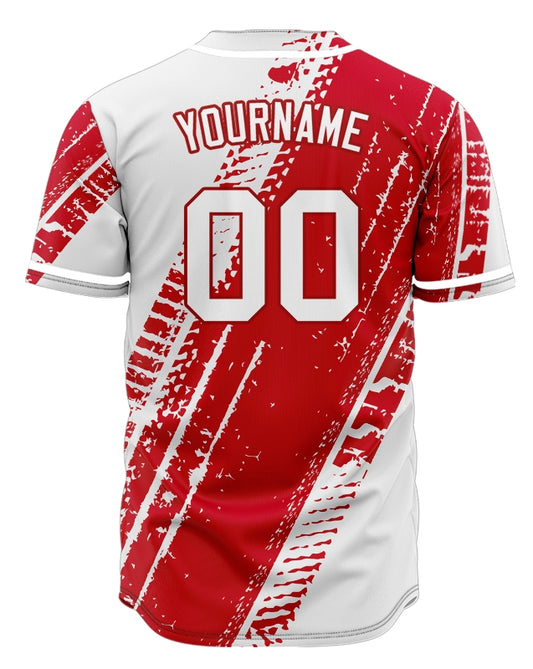 Custom Red Tire Marks Baseball Jersey