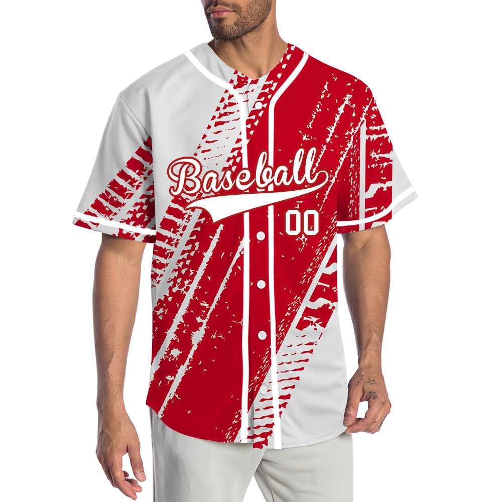 Custom Red Tire Marks Baseball Jersey