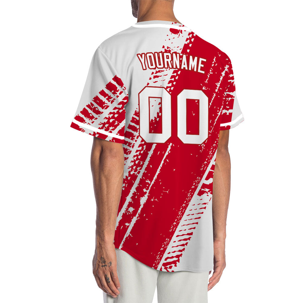 Custom Red Tire Marks Baseball Jersey