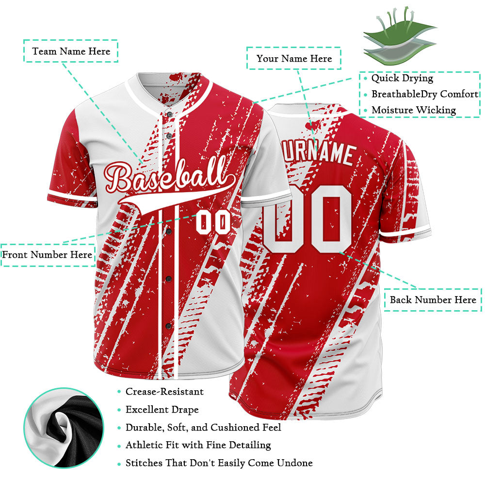 Custom Red Tire Marks Baseball Jersey