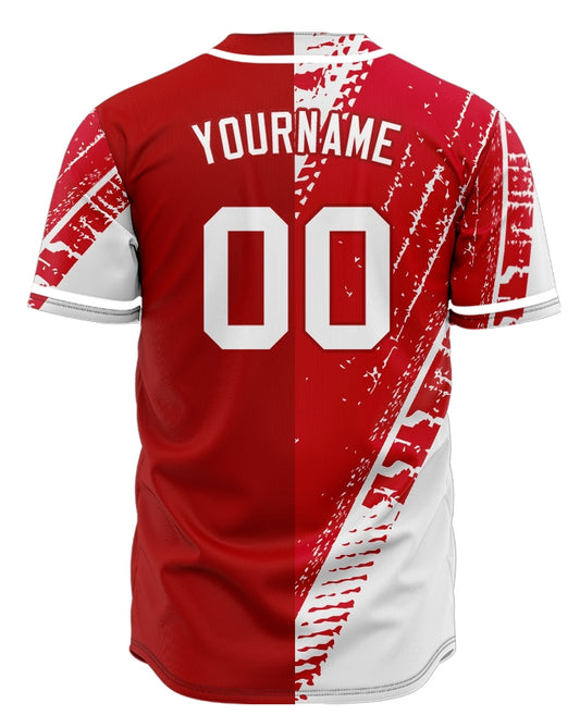 Custom Red Tire Marks Half Baseball Jersey