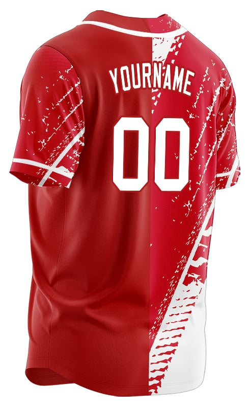 Custom Red Tire Marks Half Baseball Jersey