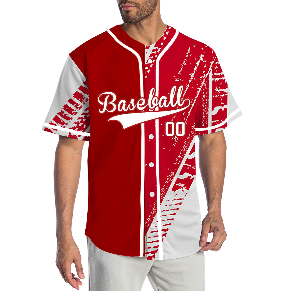 Custom Red Tire Marks Half Baseball Jersey