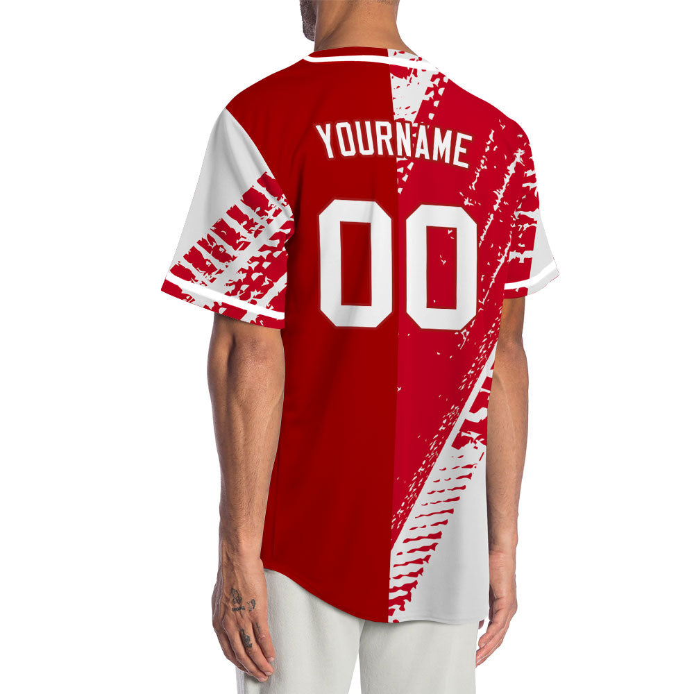 Custom Red Tire Marks Half Baseball Jersey