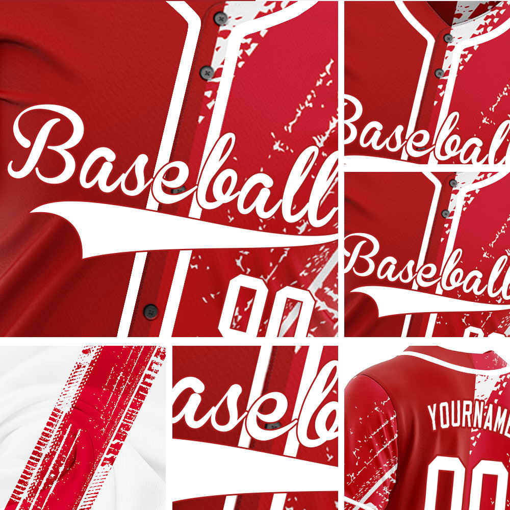 Custom Red Tire Marks Half Baseball Jersey