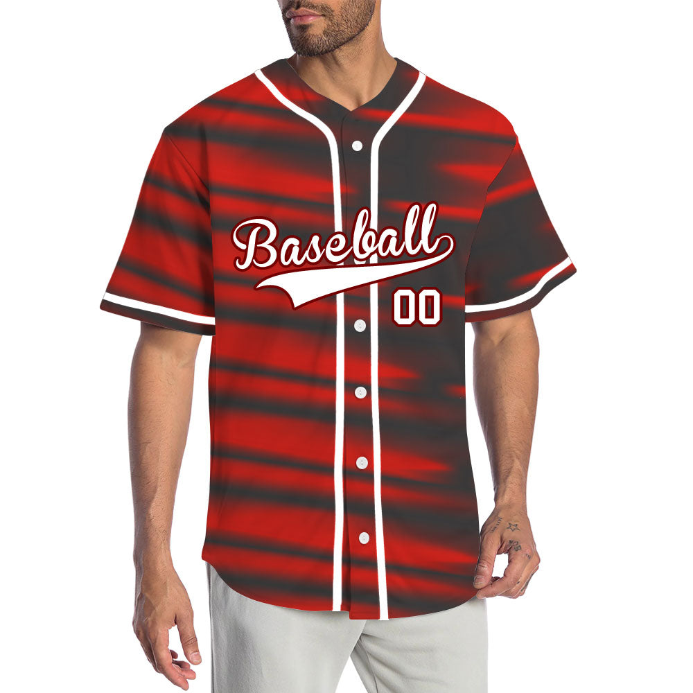 Custom Red Vague Lines Baseball Jersey