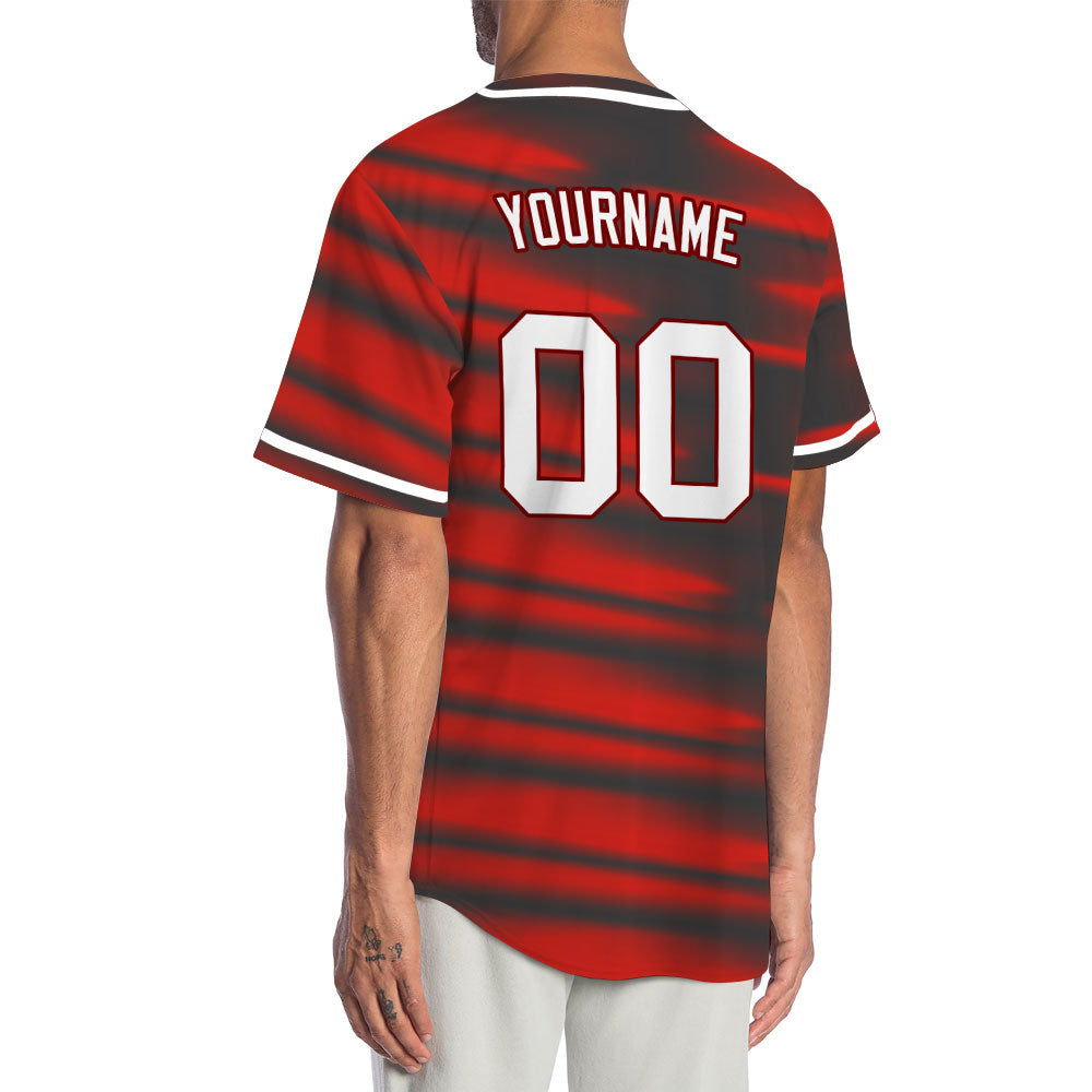 Custom Red Vague Lines Baseball Jersey