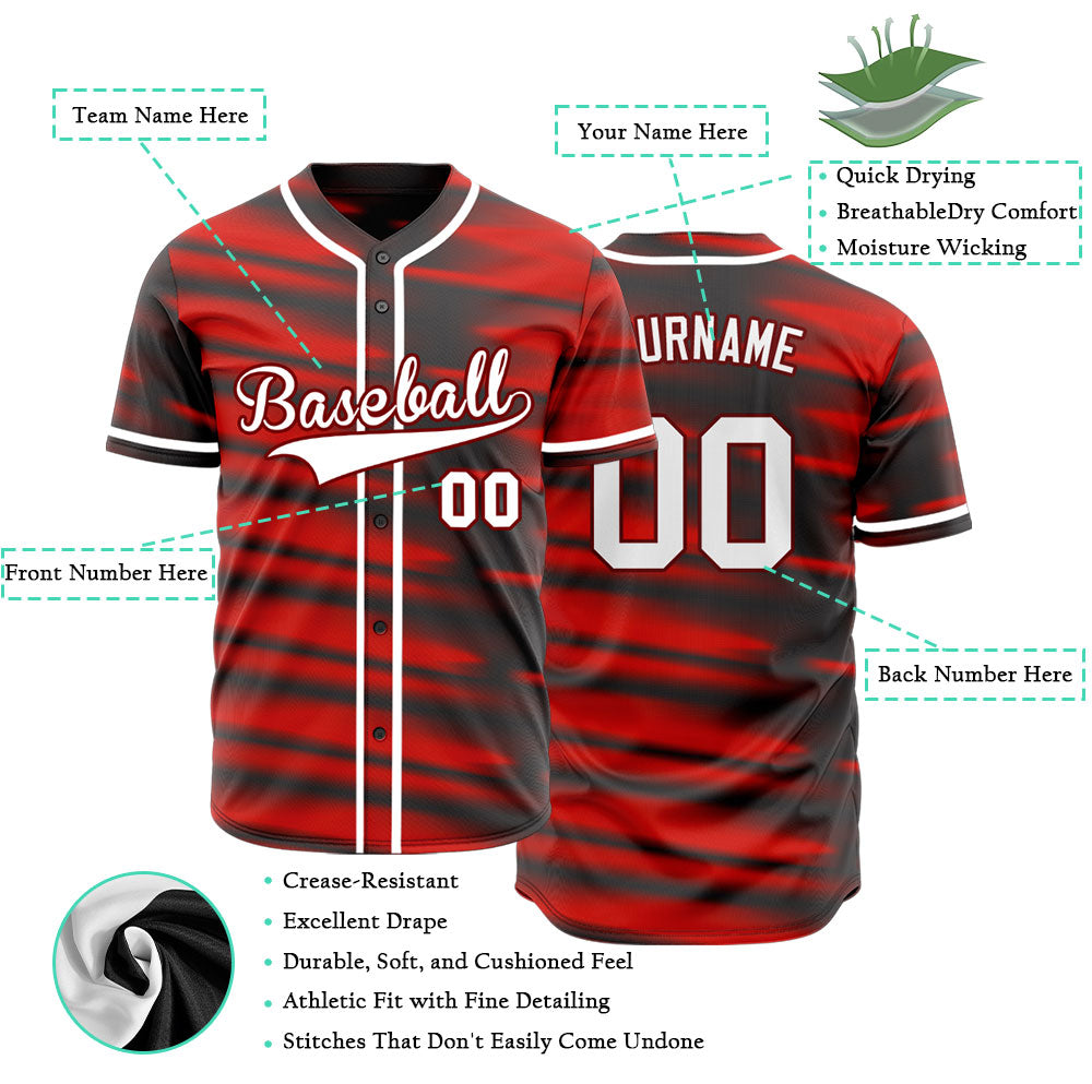 Custom Red Vague Lines Baseball Jersey