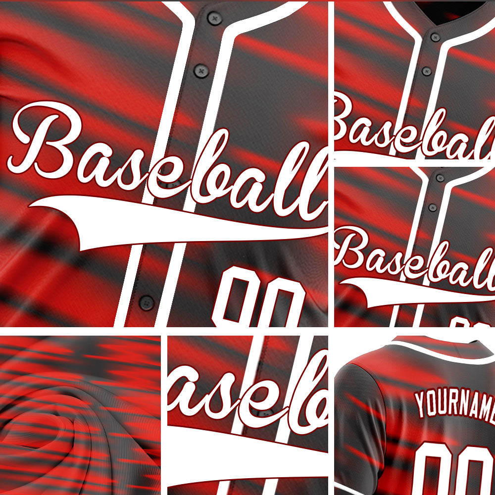 Custom Red Vague Lines Baseball Jersey