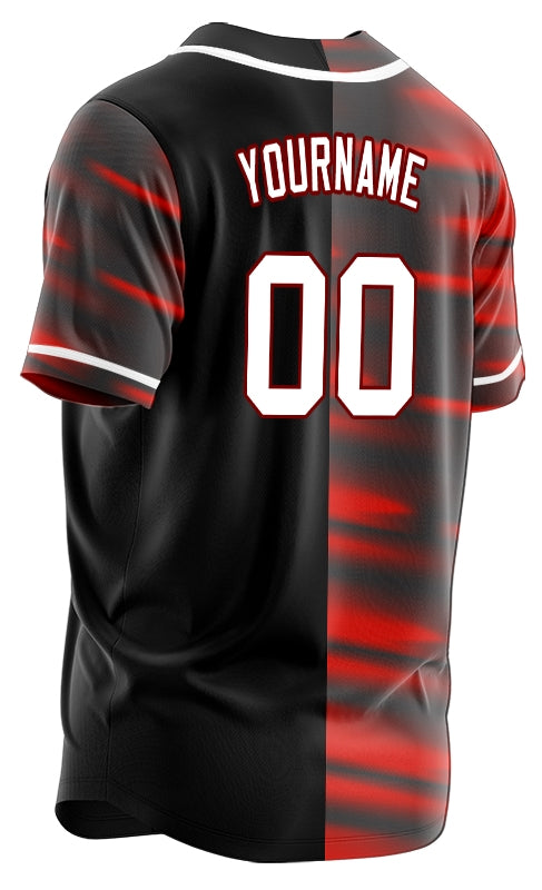 Custom Red Vague Lines Half Baseball Jersey