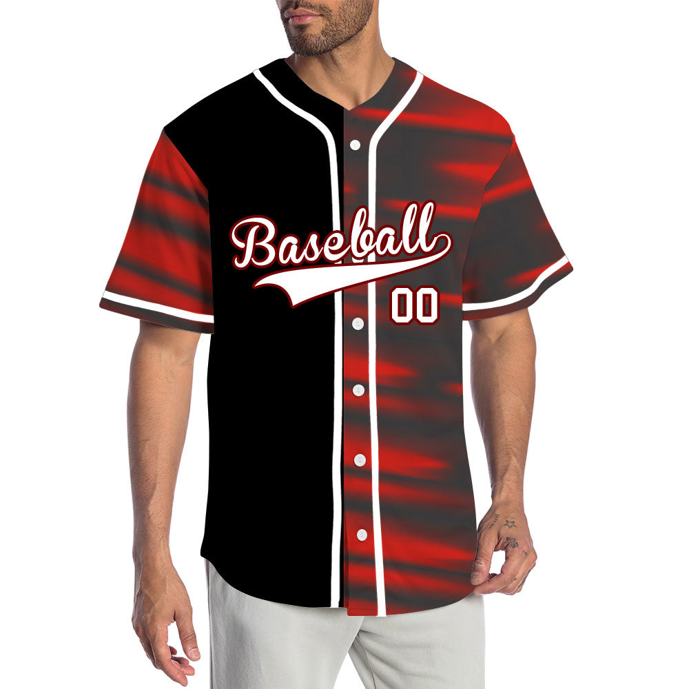 Custom Red Vague Lines Half Baseball Jersey
