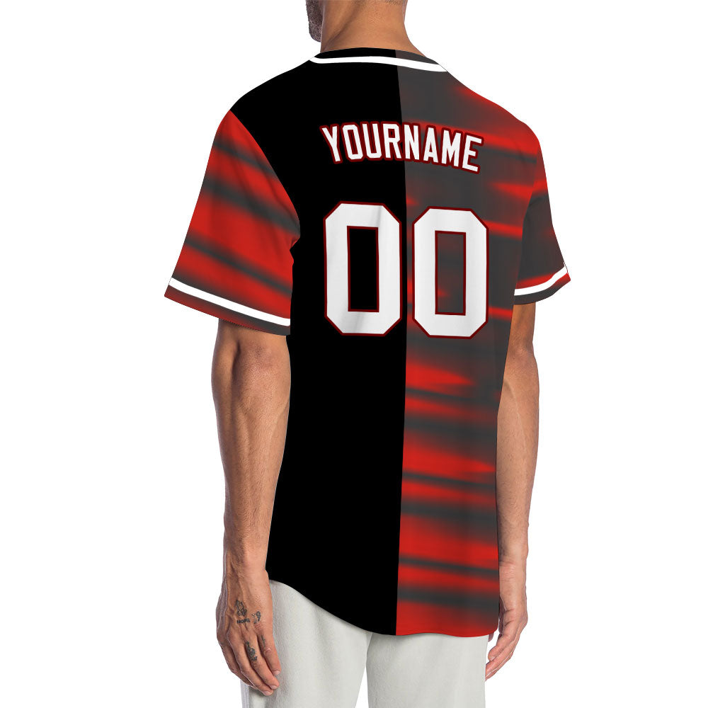 Custom Red Vague Lines Half Baseball Jersey