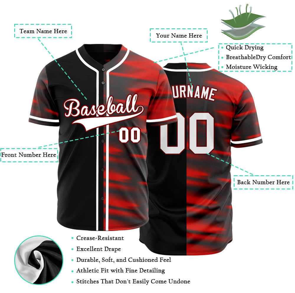 Custom Red Vague Lines Half Baseball Jersey